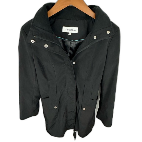 Calvin Klein Black Trenchcoat With Detachable Hood Size Medium - Picture 4 of 16